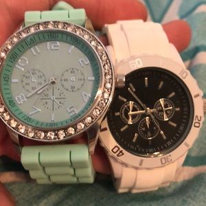 Teal and White Stainless Steel Watch Set